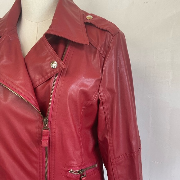Vintage Jacket Red Faux Leather Biker Motorcycle Womens Size‎ Medium - Picture 3 of 9